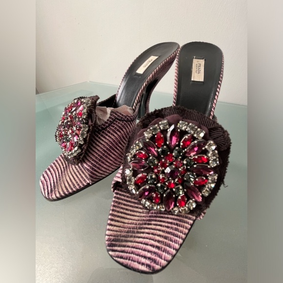Vintage Prada Embellished Jeweled Night Out Slip On Heels Size 37.5 / US 7.5 - Picture 4 of 9